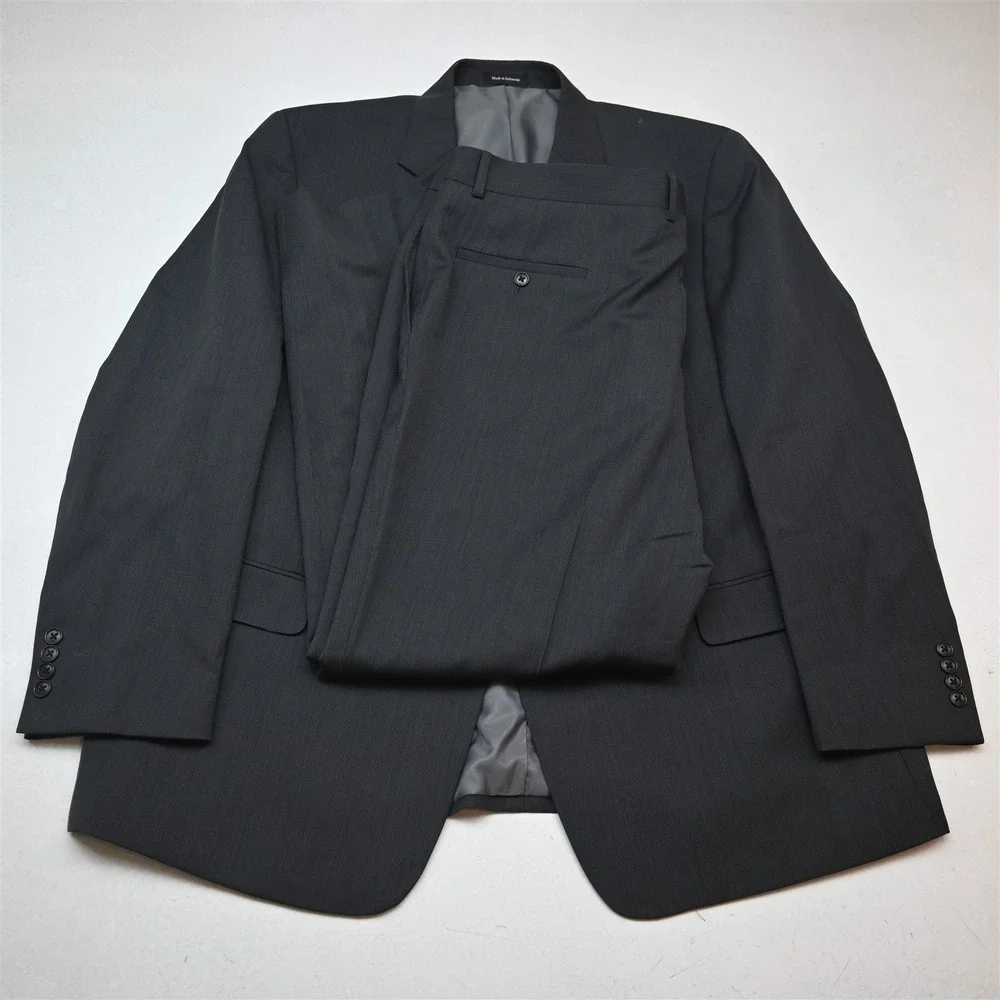 Pronto Uomo 46R 42x30 Gray Striped Wool Mens Jacket Pants Suit